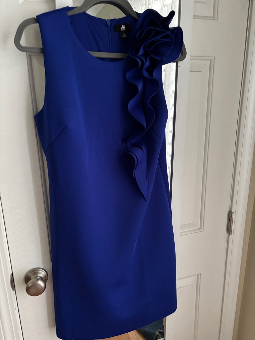 Jason Wu Royal blue knee length dress with ruffled shoulder